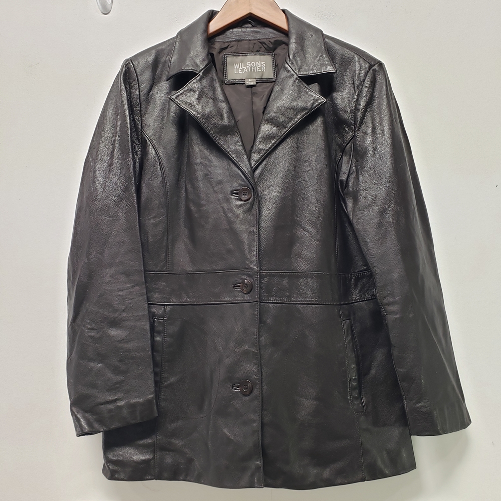 Wilsons Leather Genuine Leather Jacket Womens Size L Brown Classic Button Front